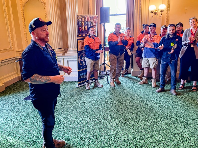 HALT co-founder Jeremy Forbes pleads with tradies, members of parliament and staff to think about their mental health.