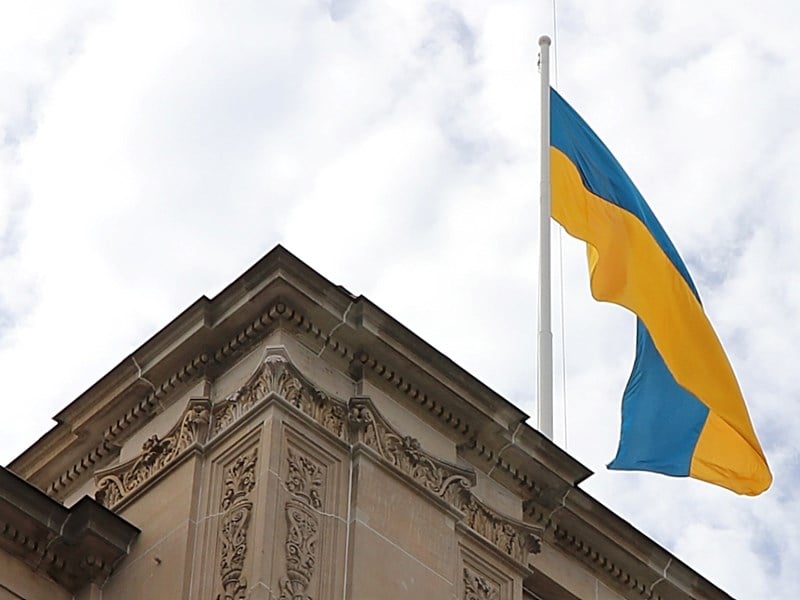 Ukrainian Flag being flown on Parliament House.