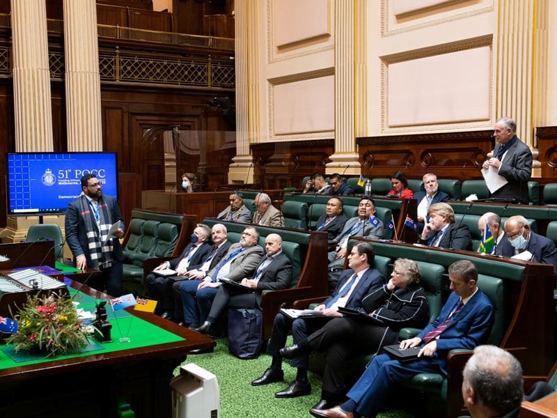 Pacific and Australian parliamentary representatives meeting at the Victorian Parliament.