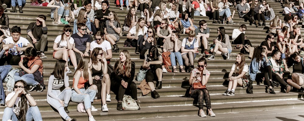 Young people on the steps of Parliament House