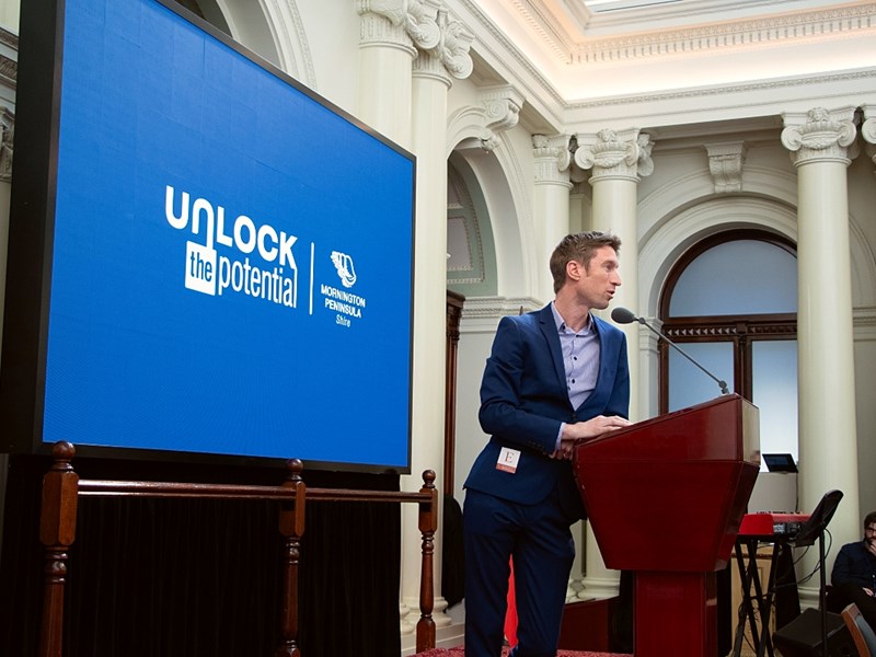 Media personality Sammy J, who grew up around the Mornington Peninsula, was MC at a lunchtime event for the Parliament House showcase.