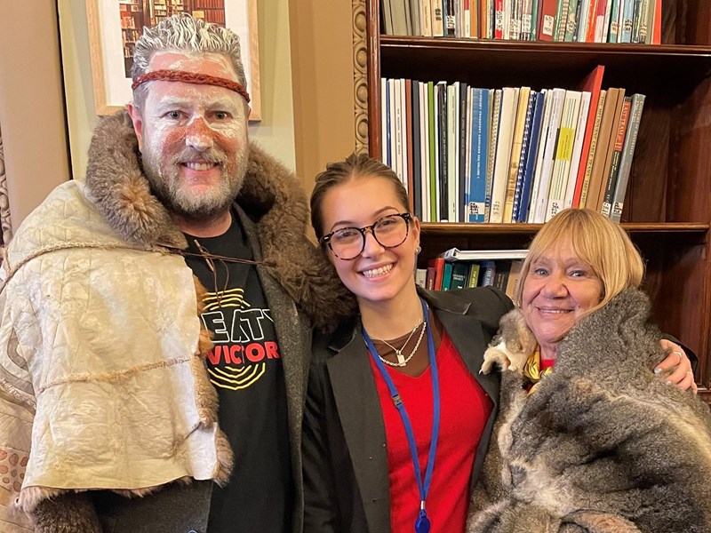 Sitting week program student Livia with Aunty Geri Atkinson and Marcus Stewart of the First People's Assembly