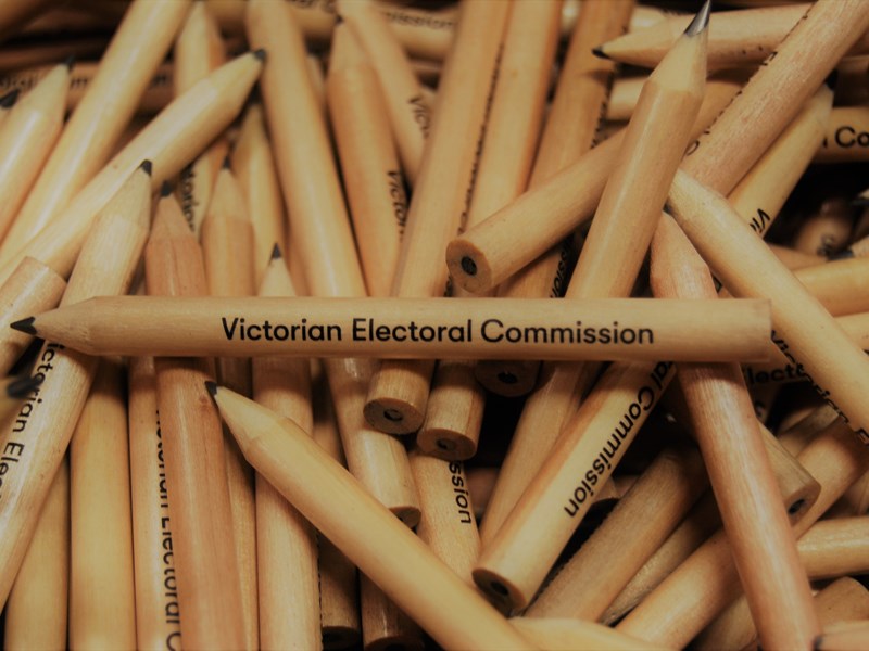 A pile of pencils used by the Victorian Electoral Commission.