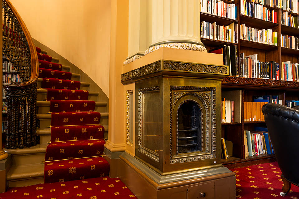 One of the blocked fireplaces in the parliamentary library.