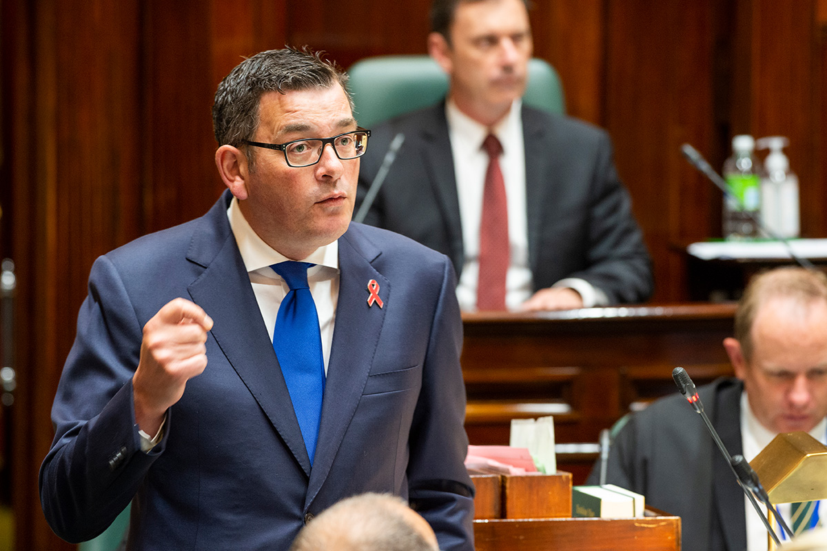 Premier Daniel Andrews speaking in the Legislative Assembly chamber.